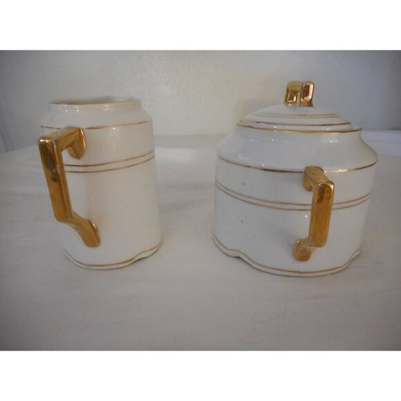 Antique Floral Violet Gold on White Sugar and creamer Made in Bavaria - Picture 3 of 12